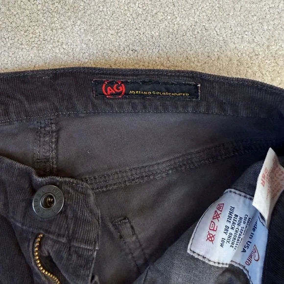 AG Adriano Goldschmied Black Charcoal Velvet Corduroy Straight Leg Pants Size 25 - Picture 5 of 16